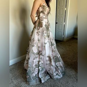 Strapless Floral Prom Dress